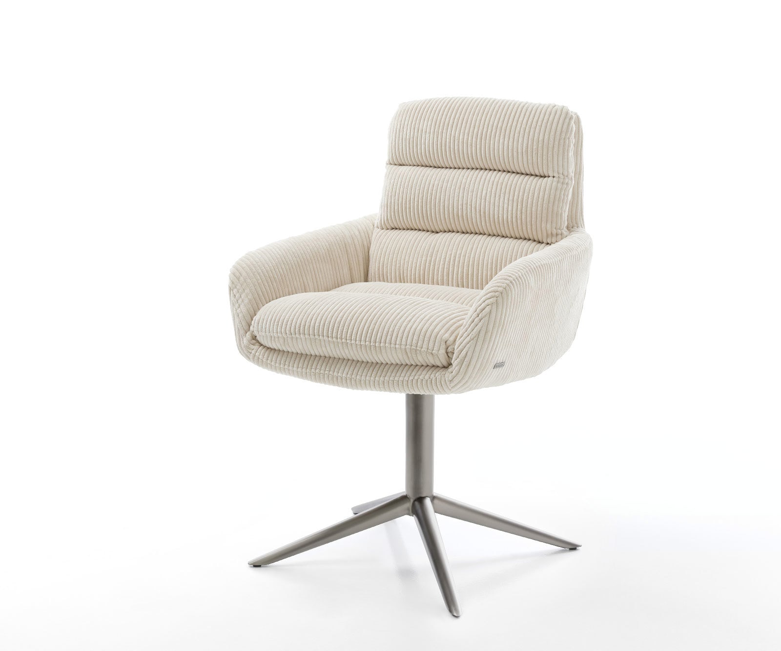 DELIFE Drehstuhl Abelia-Flex mit Armlehnen Cord Beige Fußkreuz Graphit 360° drehbar Wippfunktion
