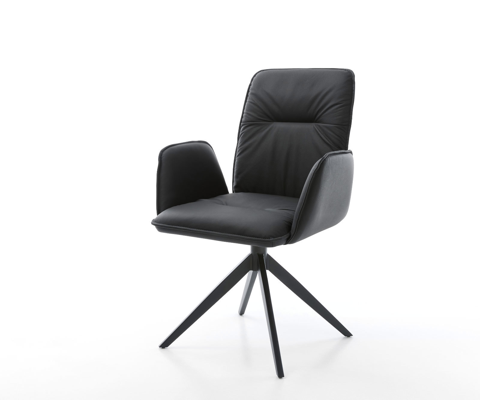 DELIFE Drehstuhl Vinja-Flex Echt-Leder Schwarz Kreuzgestell breit Schwarz 360° drehbar Wippfunktion