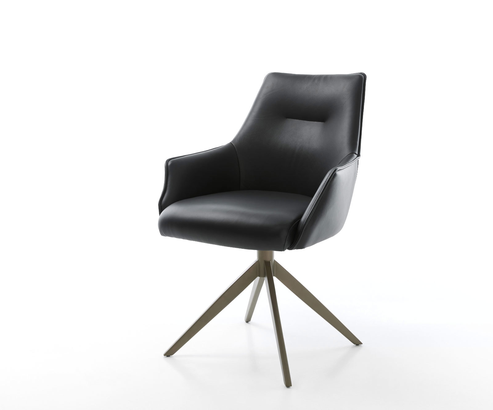 DELIFE Drehstuhl Alja-Flex mit Armlehnen Echt-Leder Schwarz Kreuzgestell breit Effektfinish Titan 360° drehbar Wippfunktion Taschenfederkern
