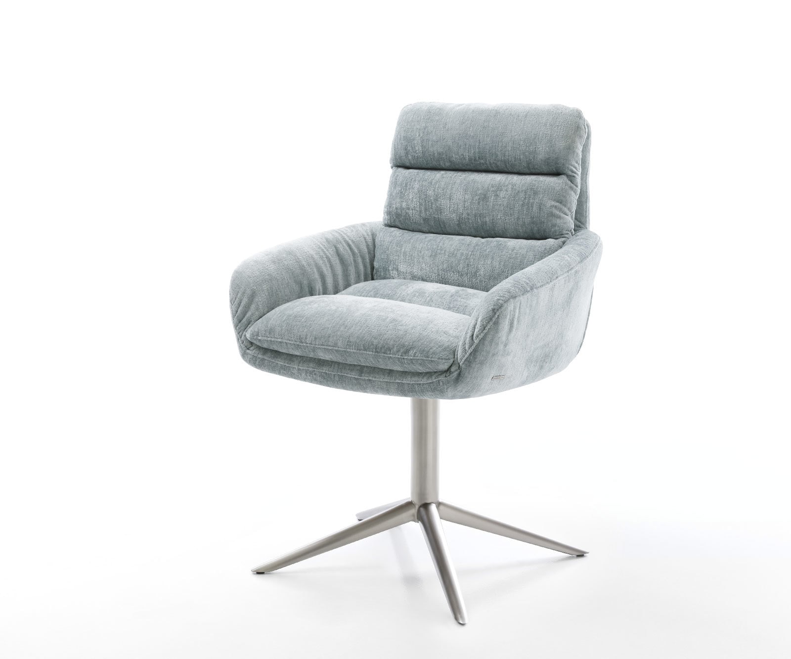 DELIFE Drehstuhl Abelia-Flex mit Armlehnen Chenille Pastellblau Fußkreuz Edelstahl 360° drehbar Wippfunktion