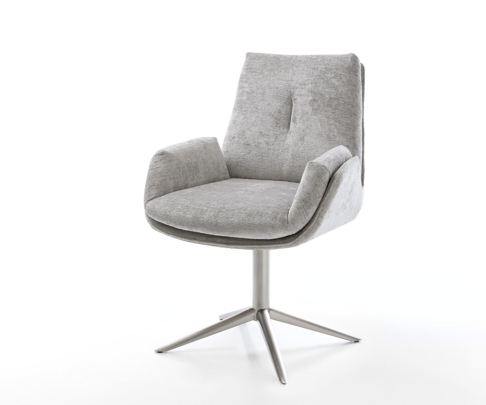 DELIFE Drehstuhl Clea-Flex Chenille Silbergrau Fußkreuz Edelstahl 360° drehbar Wippfunktion