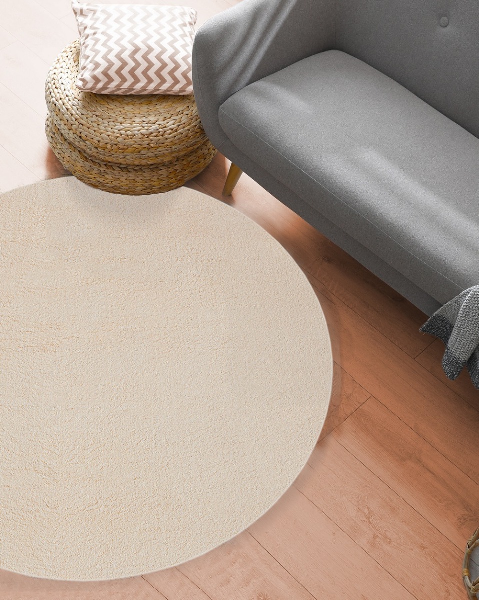 Merinos Karpet24 Loft modern pluizig laagpolig tapijt, antislip onderkant, wasbaar tot 30 graden, heerlijk zacht, bontlook, beige-Ø 200 cm