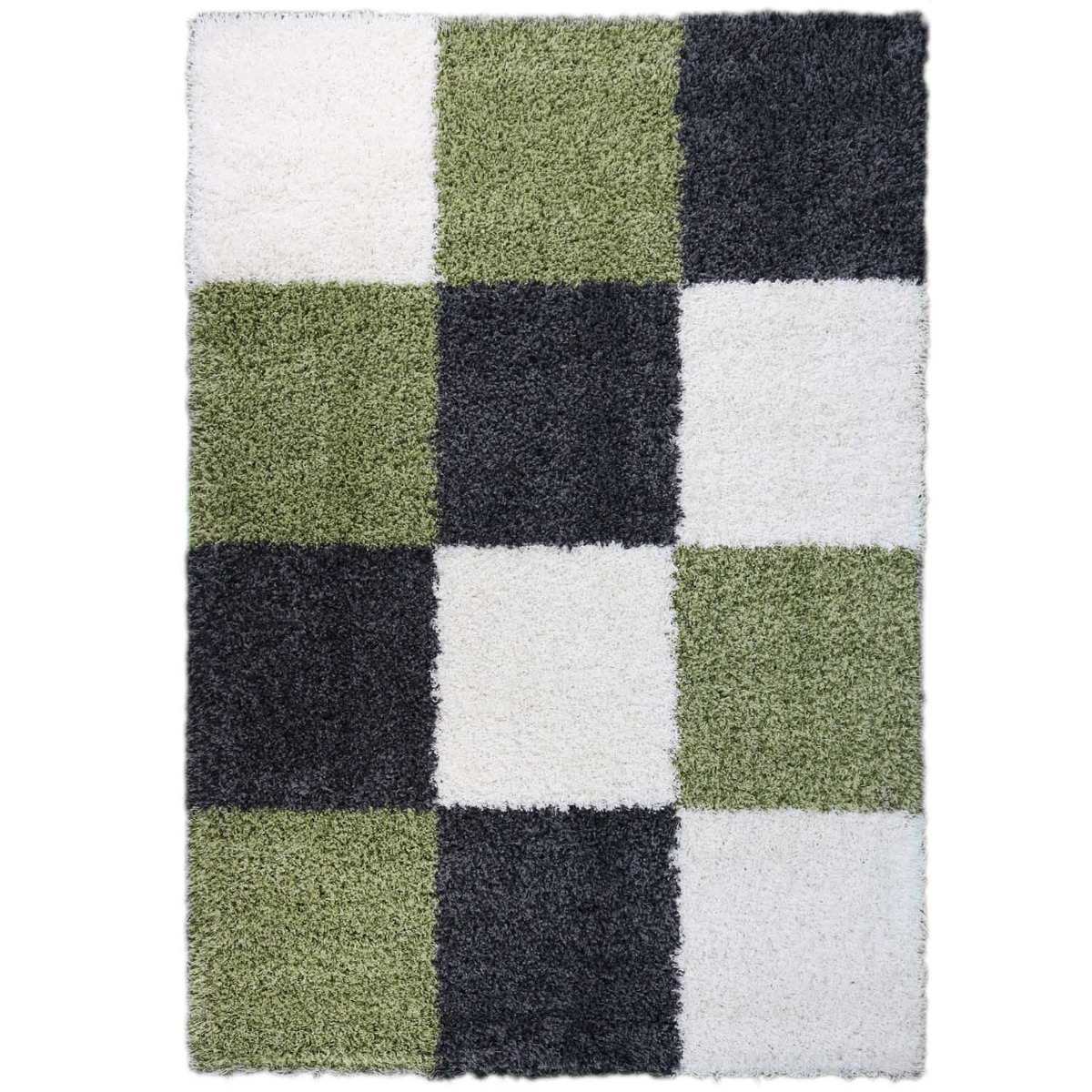 Merinos Hoogpolige vloerkleed shaggy plus 910 groen blokken patroon 5 cm poolhoogte 80 x 150 cm