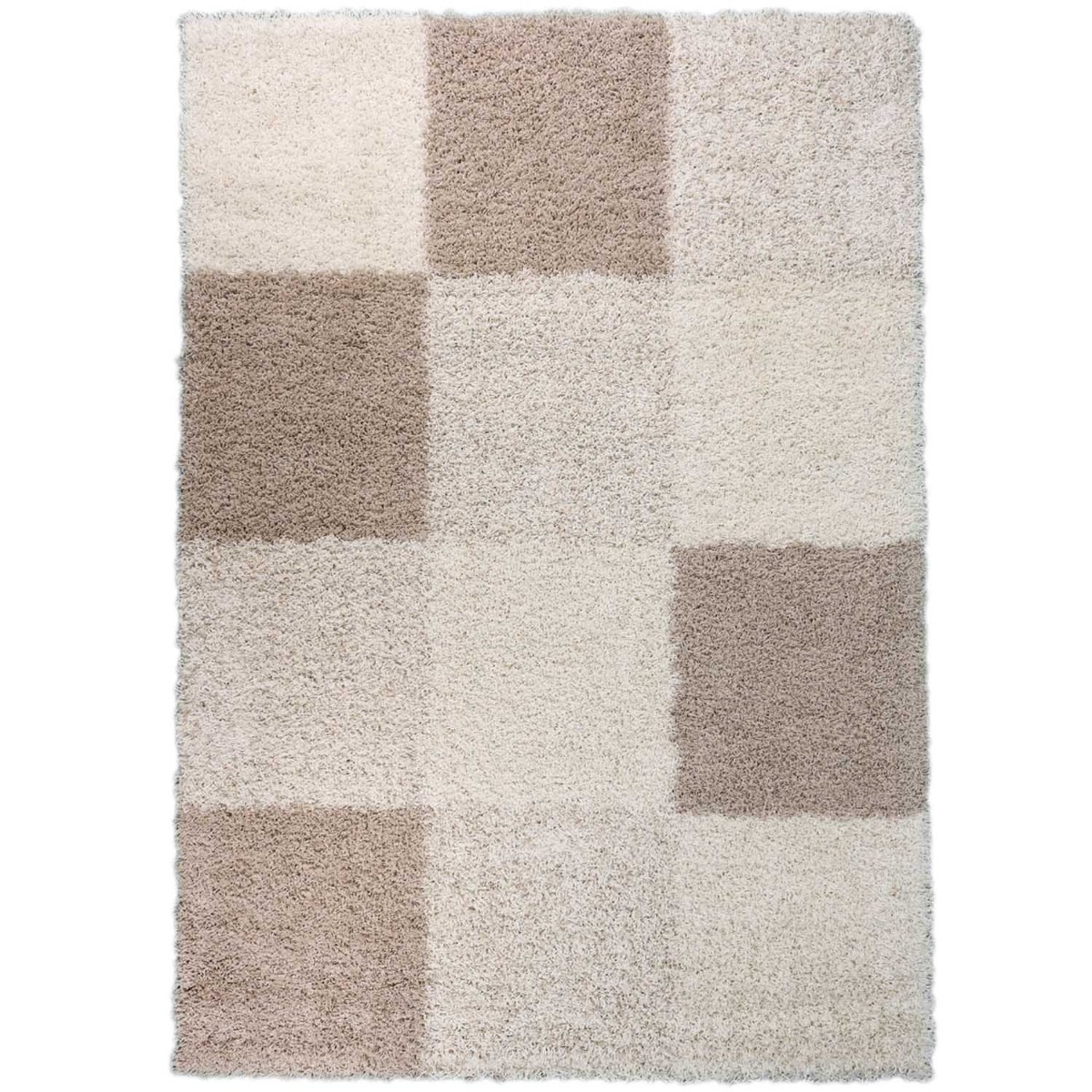 Merinos Hoogpolige vloerkleed shaggy plus 910 cream blokken patroon 5 cm poolhoogte 160 x 230 cm