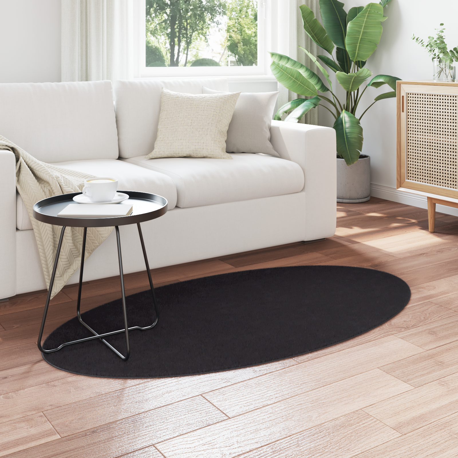 vidaXL Tapijt 'HUARTE'Zwart 80 x 150 cm Ovaal