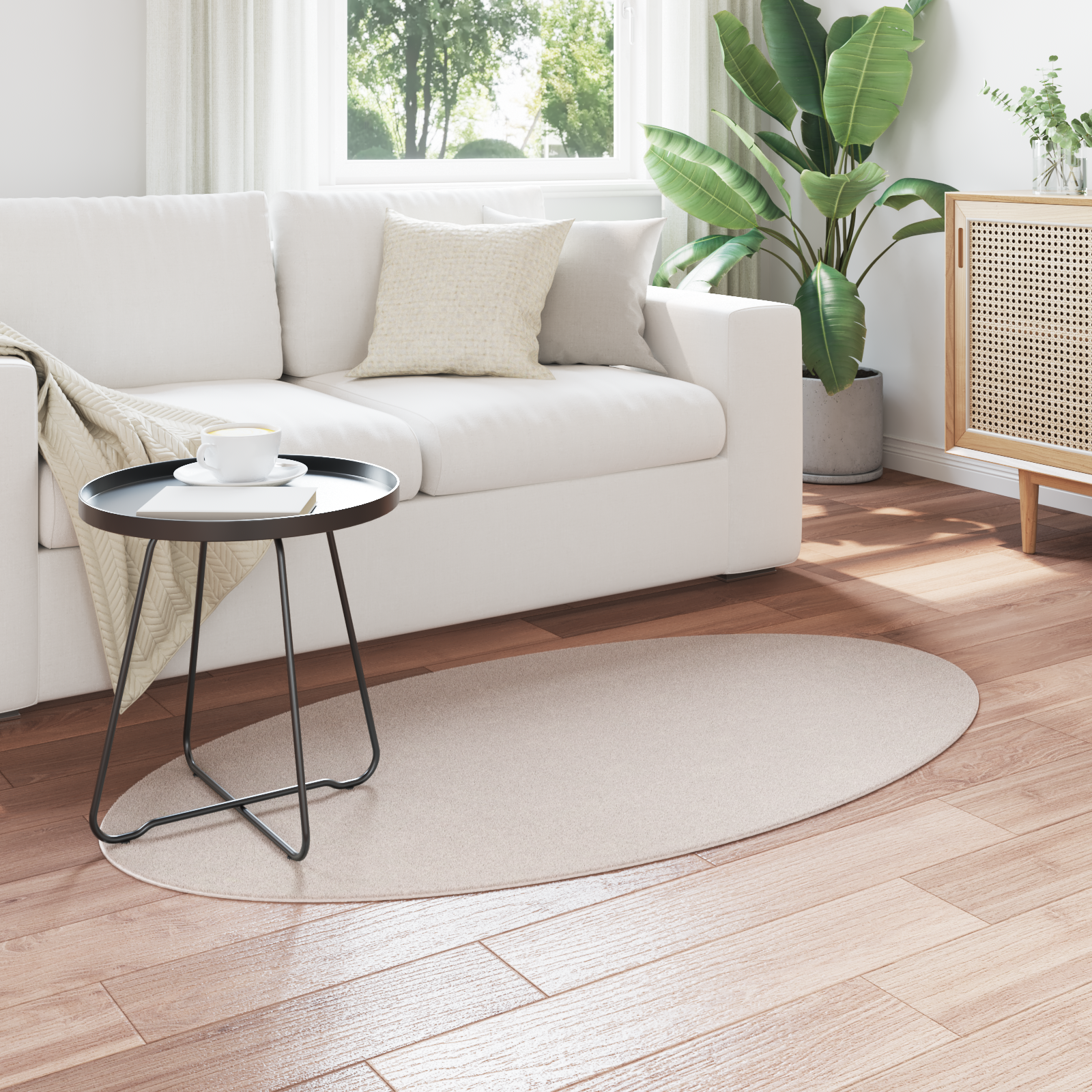 vidaXL Vloerkleed HUARTE Sand 80x150 cm Ovaal