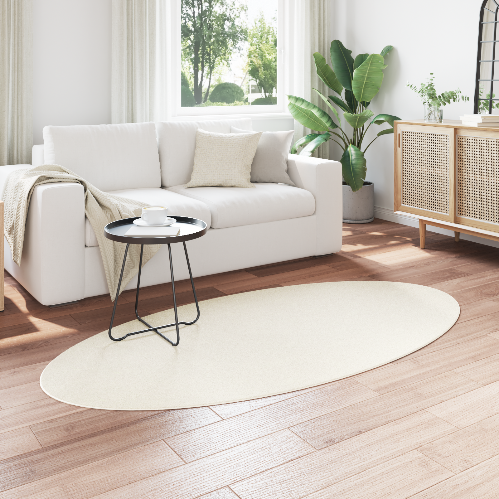 vidaXL Vloerkleed HUARTE Crème 100x200 cm Ovaal