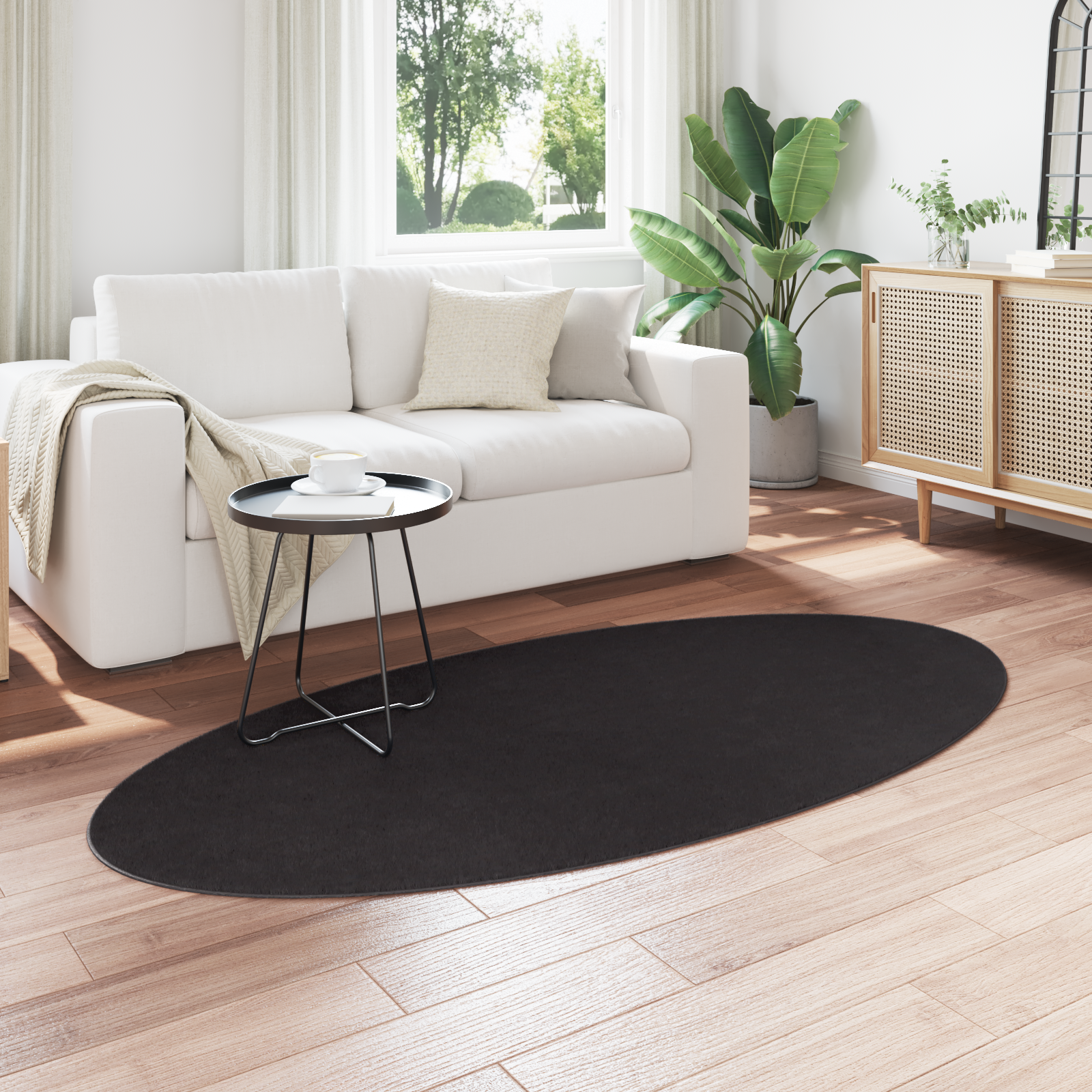 vidaXL Huarte Tapijt Zwart, 100 x 200 cm, Ovaal