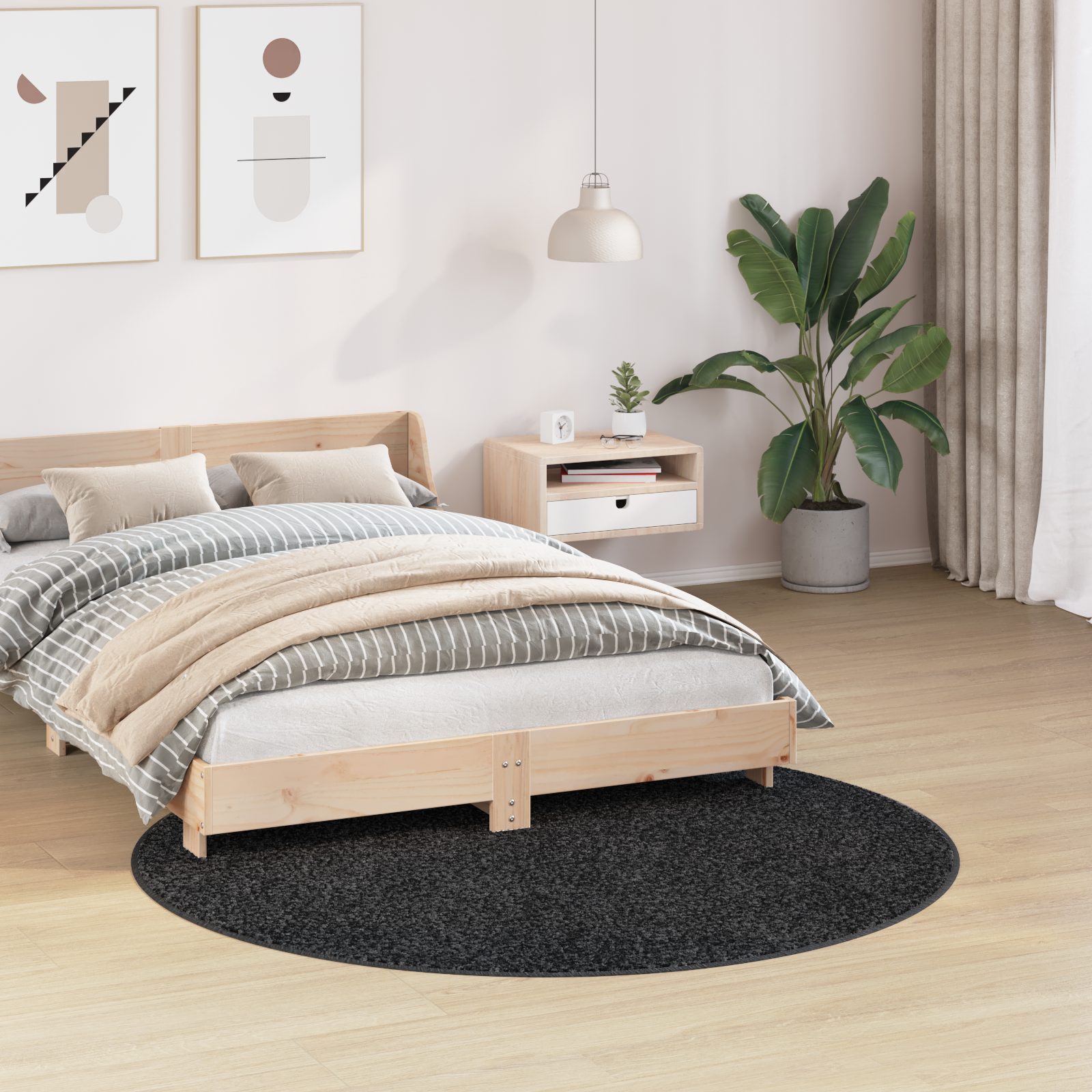 vidaXL Vloerkleed shaggy met latex onderkant ø160 cm donkergrijs