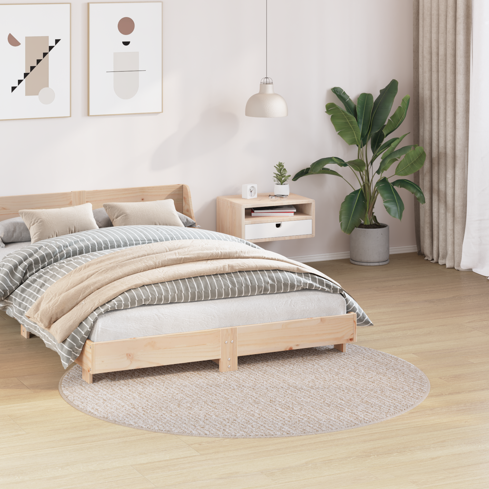 vidaXL Vloerkleed shaggy met latex onderkant ø160 cm crèmekleurig