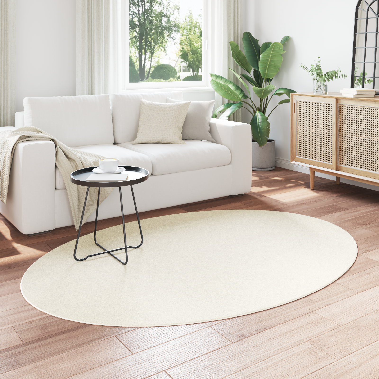 vidaXL Vloerkleed HUARTE Crème 140x200 cm Ovaal