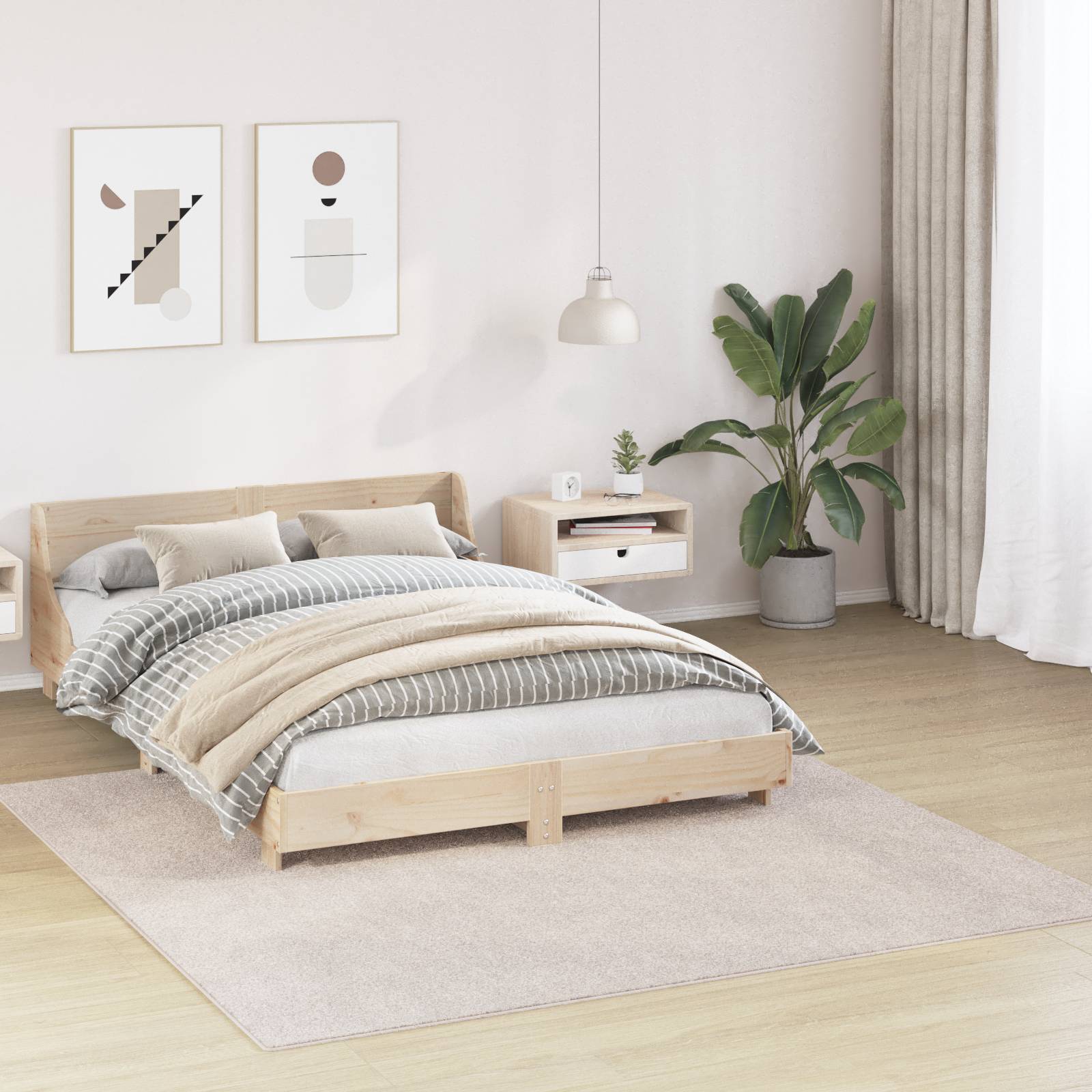 vidaXL Vloerkleed shaggy met latex onderkant 200x200 cm crèmekleurig