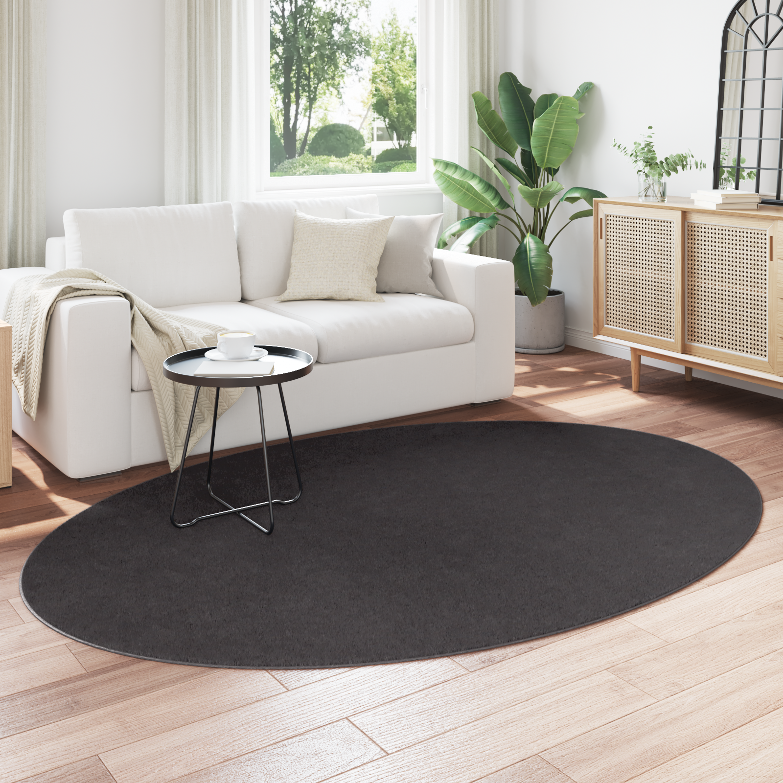 vidaXL Vloerkleed 'HUARTE'in Anthraciet 160x230 cm - Ovaal