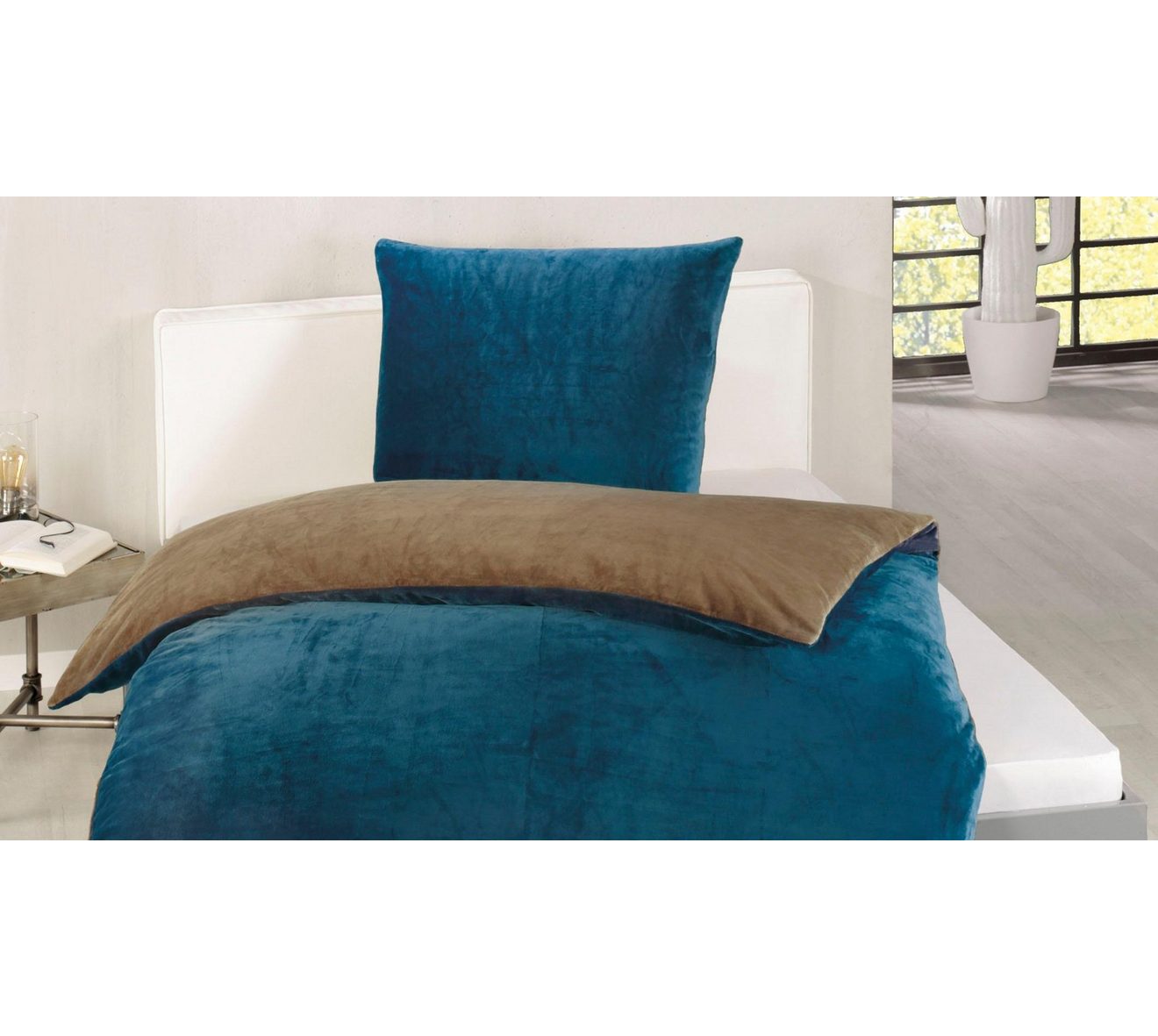 Gözze Tweezijdig te gebruiken overtrekset Superpluis in mt. 135x200 of 155x220 cm Fleece behaaglijk warm in de winter, dekbedovertrek met reversible-look (2-delig)
