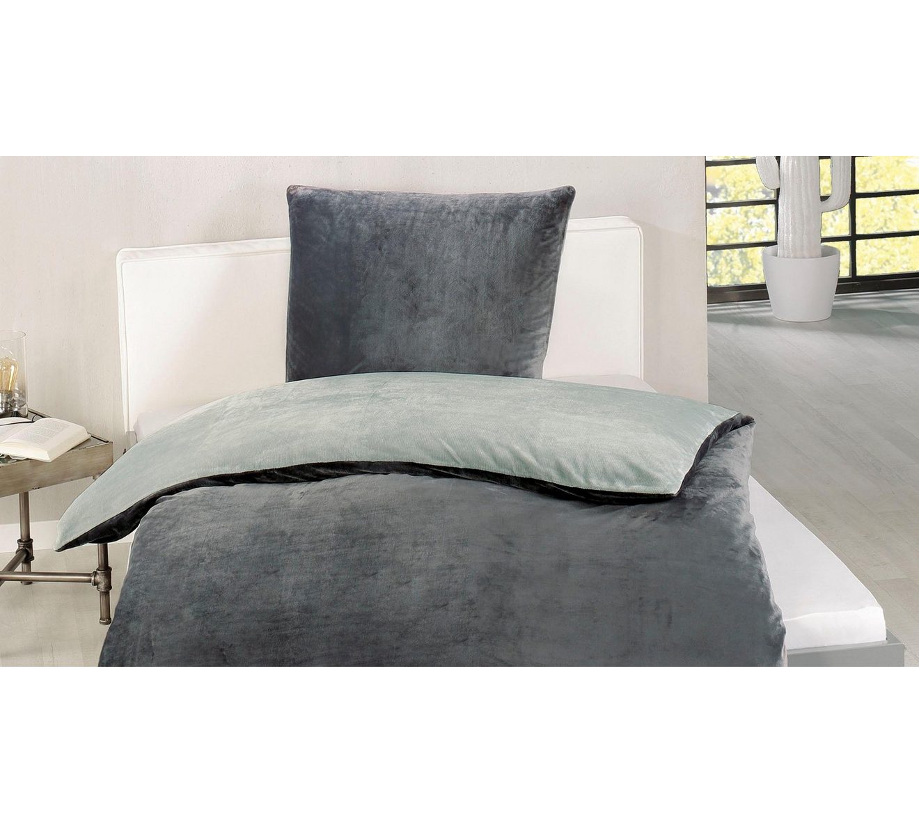 Gözze Tweezijdig te gebruiken overtrekset Superpluis in mt. 135x200 of 155x220 cm Fleece behaaglijk warm in de winter, dekbedovertrek met reversible-look (2-delig)