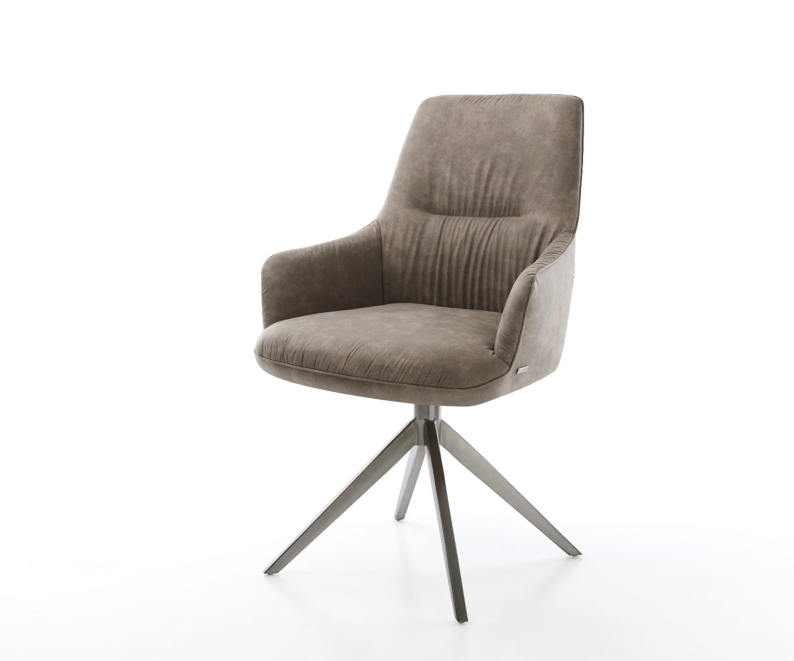 DELIFE Drehstuhl Zelia-Flex mit Armlehnen Mikrofaser Taupe Vintage Kreuzgestell breit Graphit 360° drehbar Wippfunktion Taschenfederkern