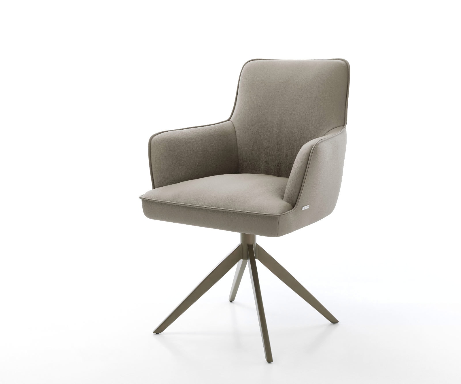 DELIFE Drehstuhl Heira-Flex mit Armlehnen Echt-Leder Schlamm Kreuzgestell breit Effektfinish Titan 360° drehbar Wippfunktion Taschenfederkern