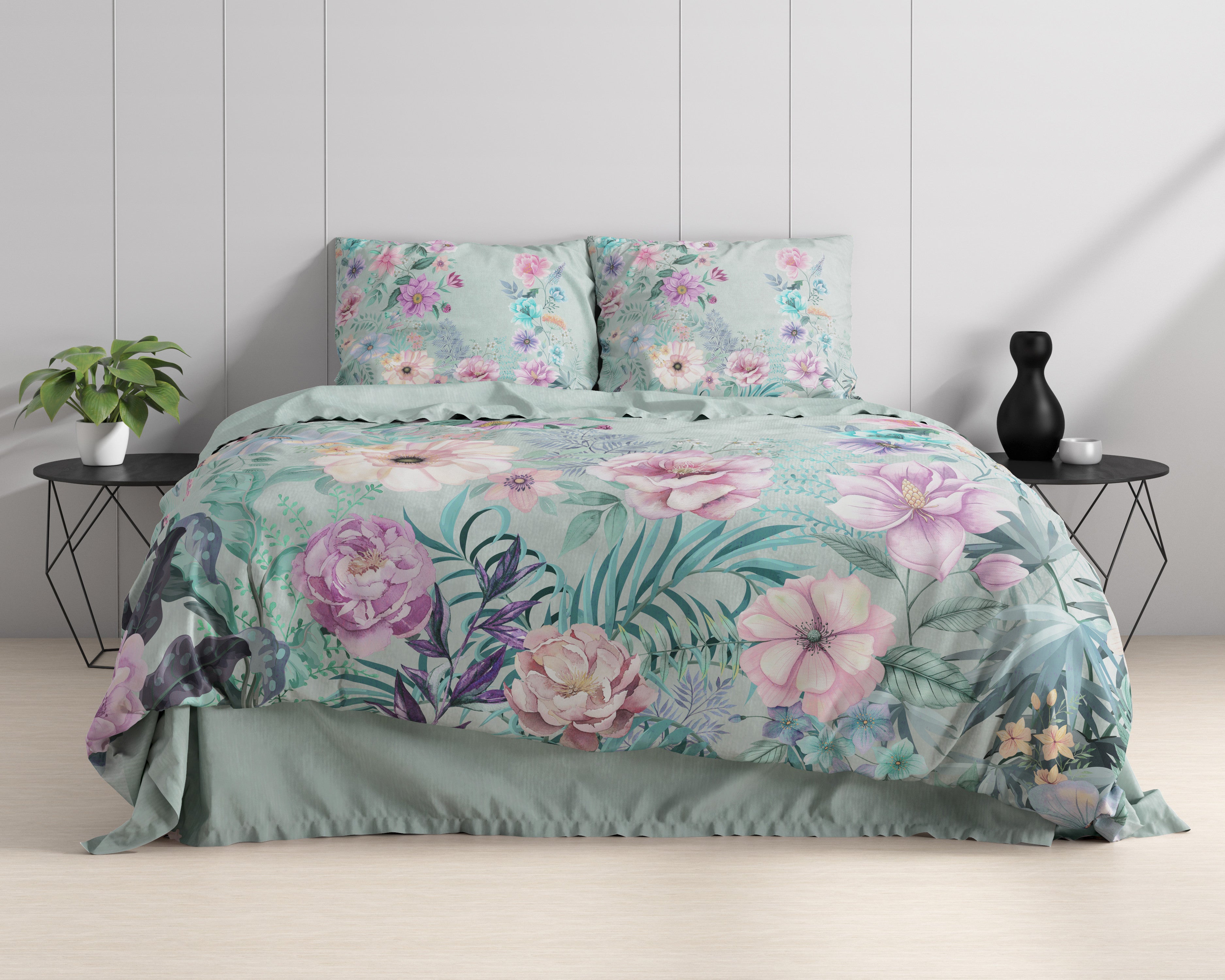 RoyalTextile - Flore Dekbedovertrek Katoen-Satijn - Blauw - 140 x 220