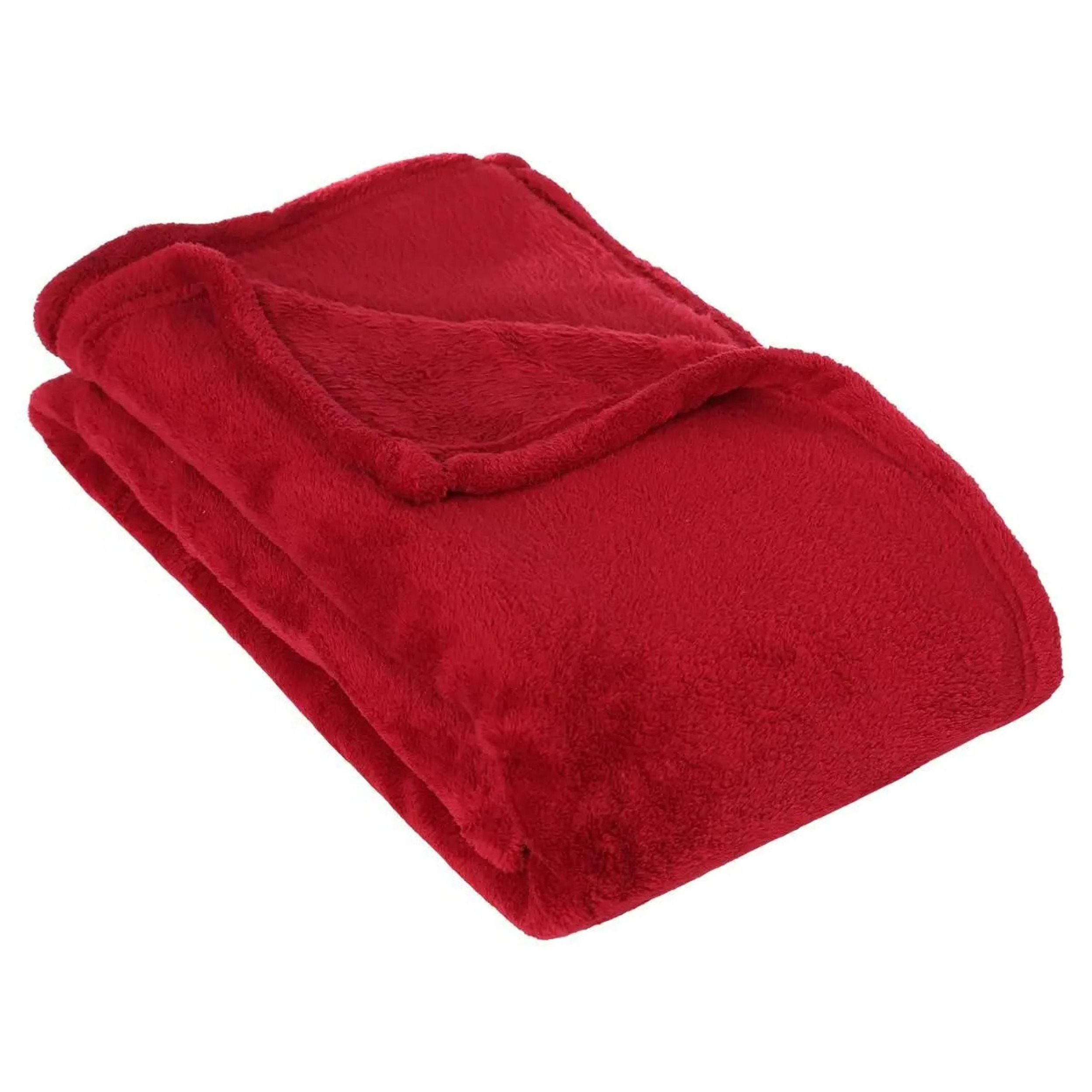 Atmosphera Fleece deken of plaid - diep rood - 125 x 150 cm - polyester - Bankdeken - Fleece plaid -