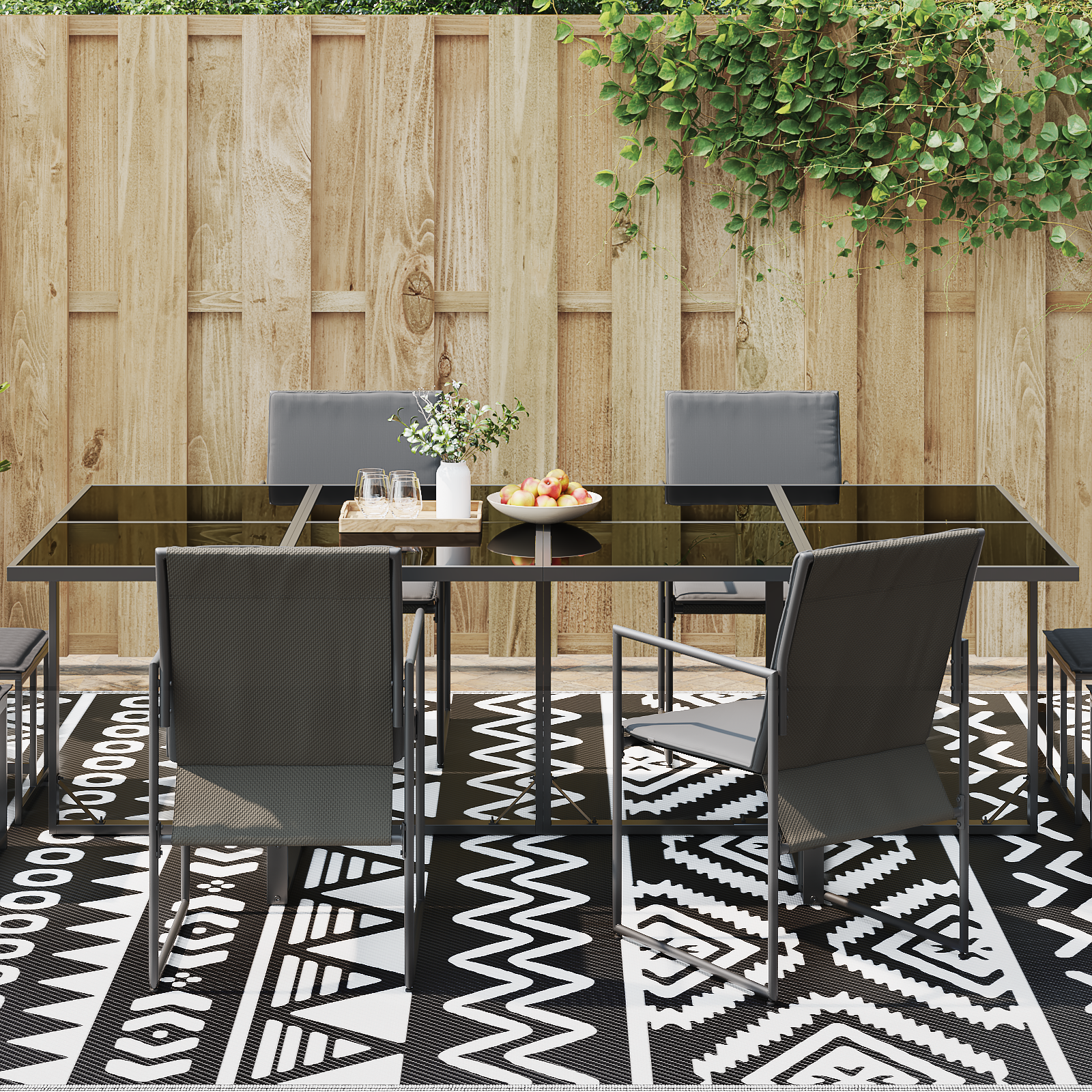 vidaXL Buitenkleed ARAKIL Zwart en wit Polypropeen 300 x 400 cm Patroon
