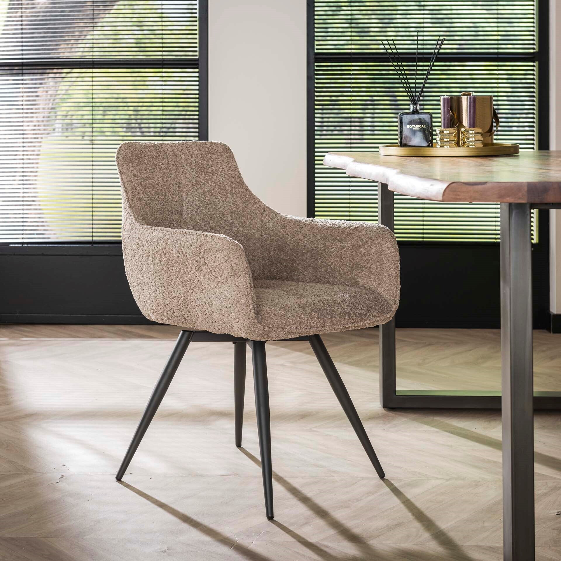 LifestyleFurn Draaibare Eetkamerstoel Evelia Bouclé - Zand
