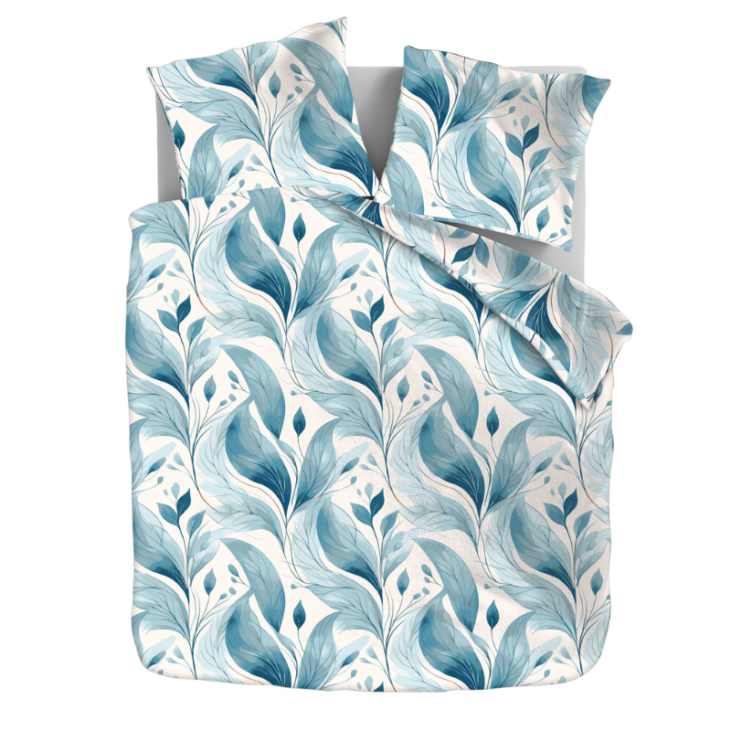 Zydante Dekbedovertrek Blue Leafs Natuur 140x200 Cm  - 