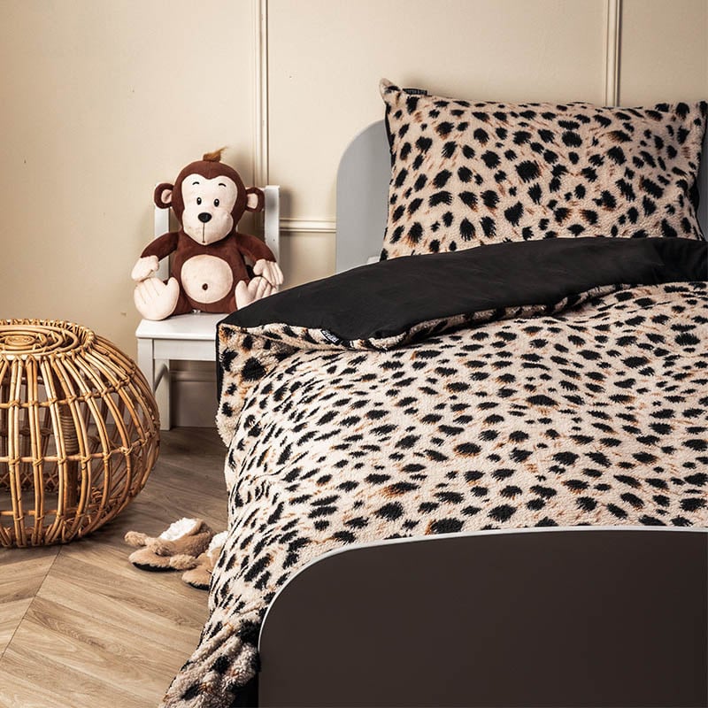 Fresh and Co Dekbedovertrek Teddy Kids Cheetah Dieren 140x200 Cm Verwarmend  - 