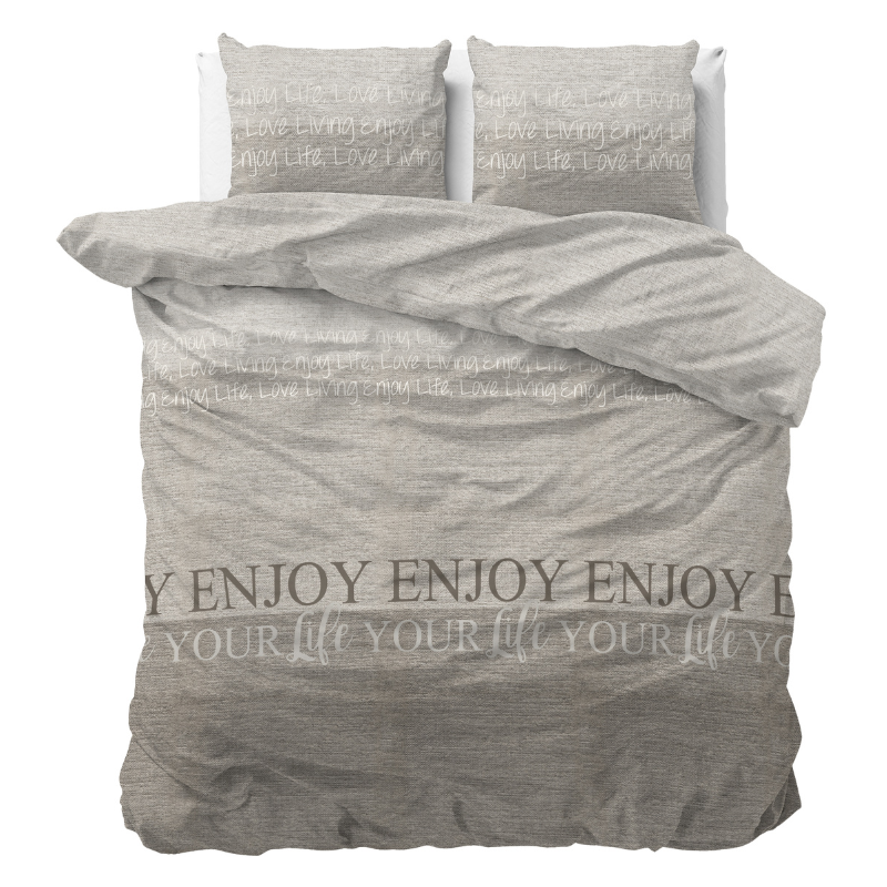 Sleeptime Classy Dekbedovertrek Enjoy Tekst 140x200 Cm Anti Allergie & Anti Huisstofmijt & Zacht  - 