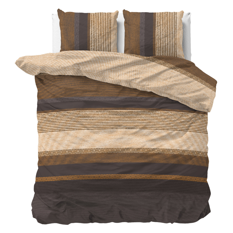 Sleeptime Dekbedovertrek Mareto Taupe Strepen 140x200 Cm Anti Allergie & Anti Huisstofmijt  - 