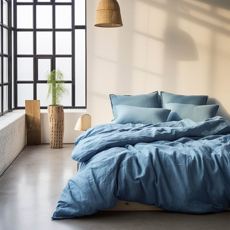 Manilla Dekbedovertrek Katoen Vintage Stone Washed Blauw 240x200 Cm Effen 200x200 Cm Verkoelend  - 