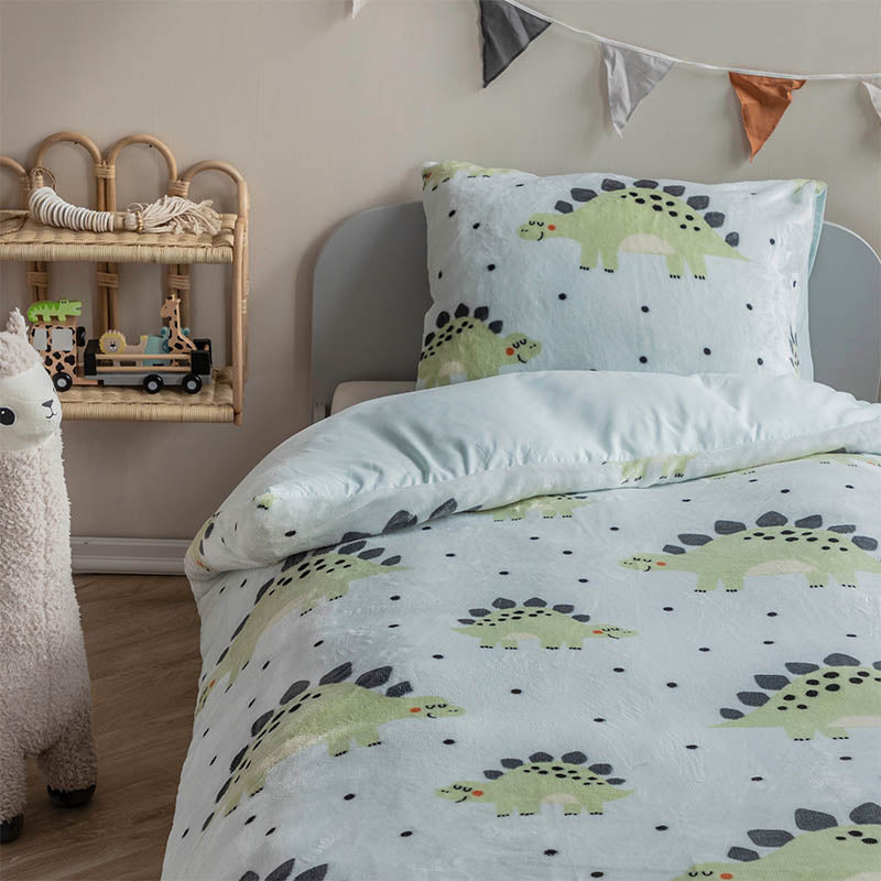 Fresh and Co Kids Dekbedovertrek Fleece Dino Dieren 140x200 Cm Verwarmend  - 