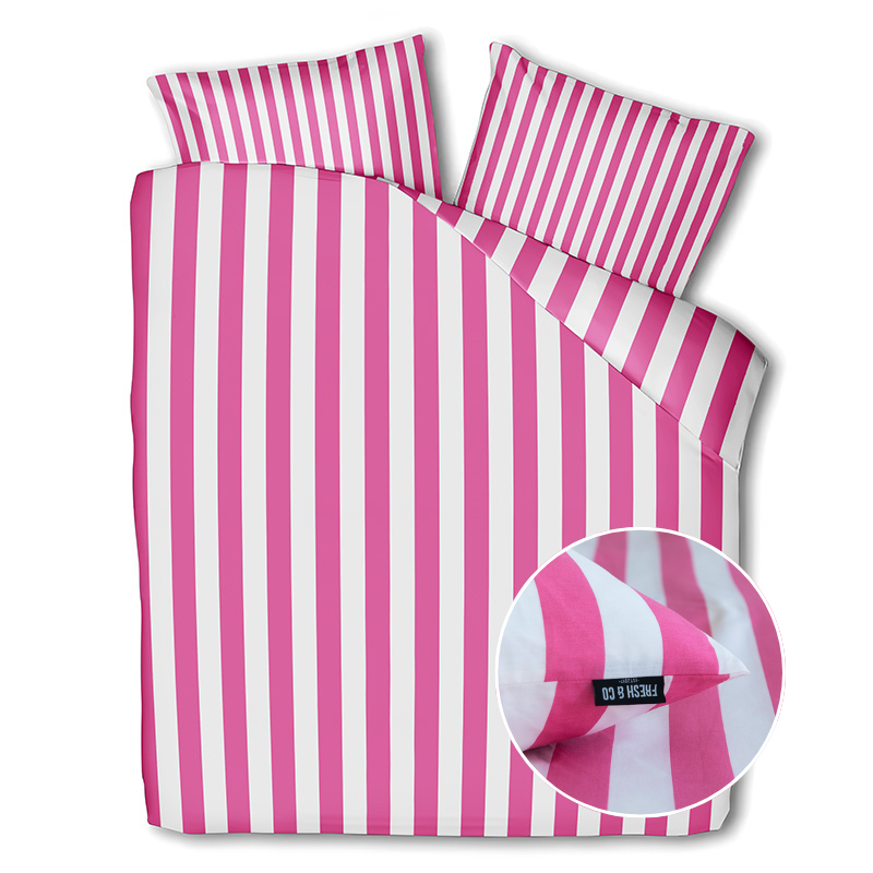 Fresh and Co Dekbedovertrek Katoen Annefleur Roze Strepen 140x200 Cm  - 