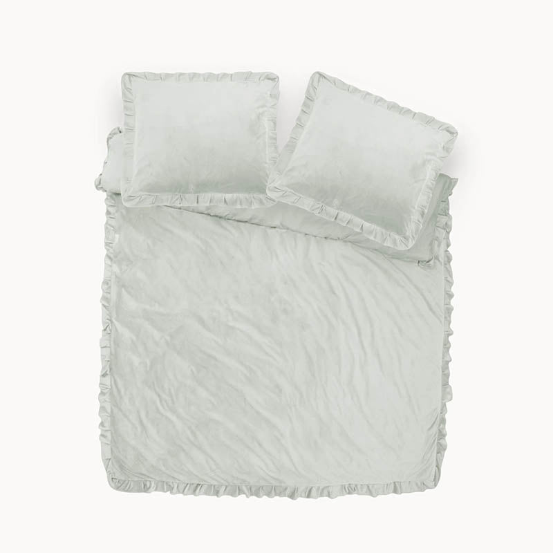 Dreamhouse Dekbedovertrek Velvet Ruffles Effen 140x200 Cm Groen Anti Allergie  - 