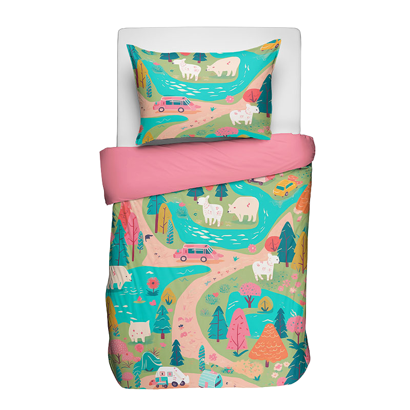 Fresh and Co Kids Dekbedovertrek Katoen Pinky Roads Default  - 
