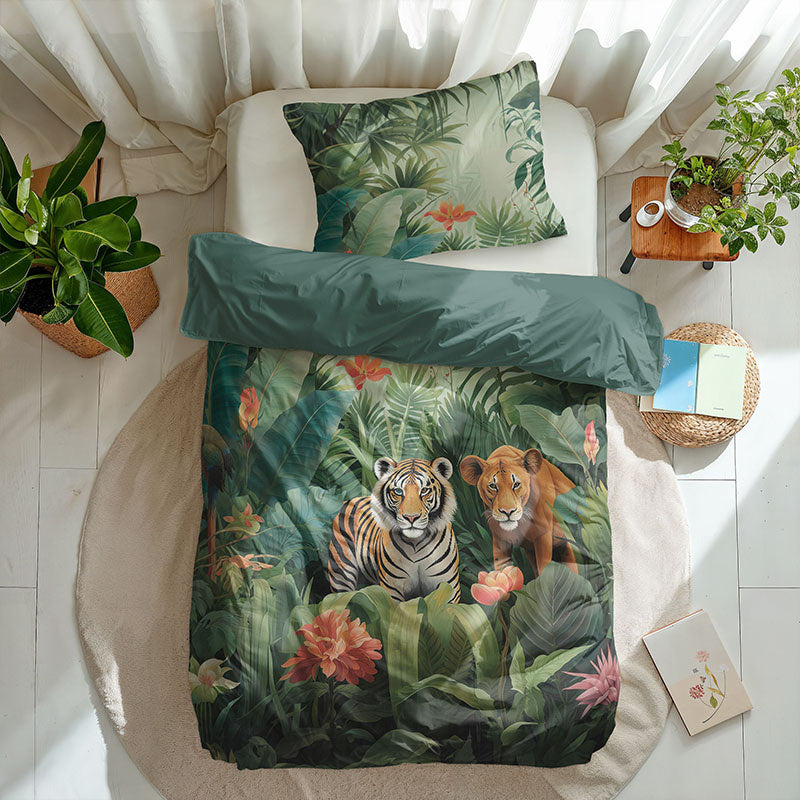 Fresh and Co Kids Dekbedovertrek Katoen Jungle Hideout Natuur 140x200 Cm  - 