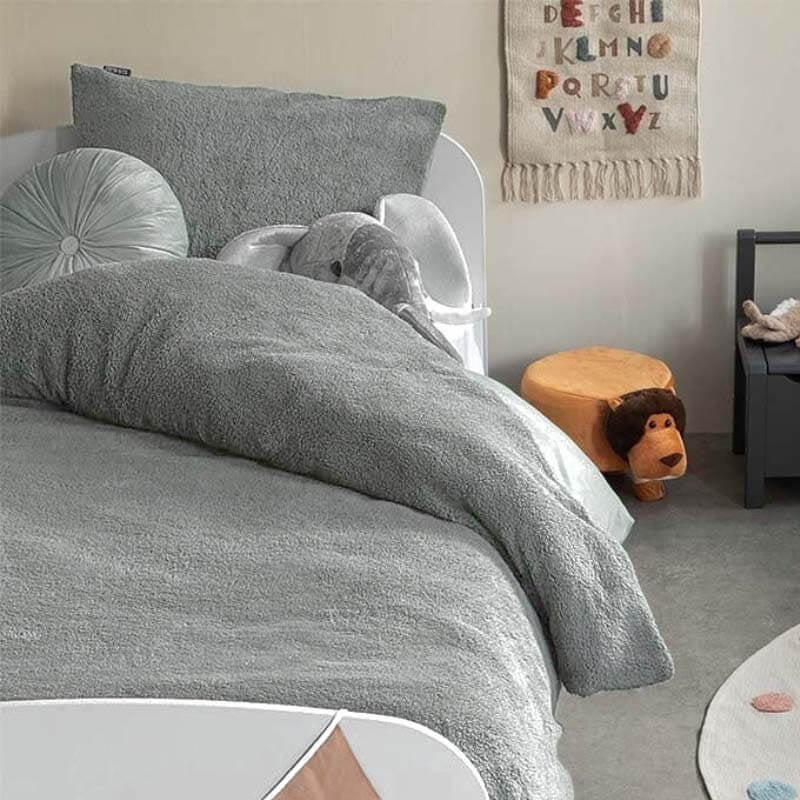 Fresh and Co Dekbedovertrek Teddy Kids Lichtgrijs Effen 140x200 Cm Verwarmend  - 