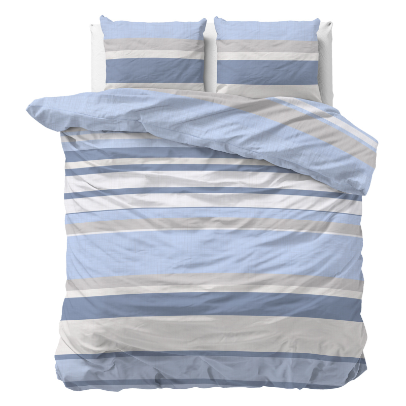 Sleeptime Classy Dekbedovertrek Day Blauw Strepen 200x200 Cm Anti Allergie & Anti Huisstofmijt  - 