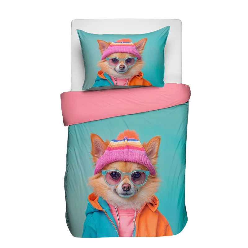 Fresh and Co Kids Dekbedovertrek Katoen Animal Couture Hond Dieren 140x200 Cm  - 