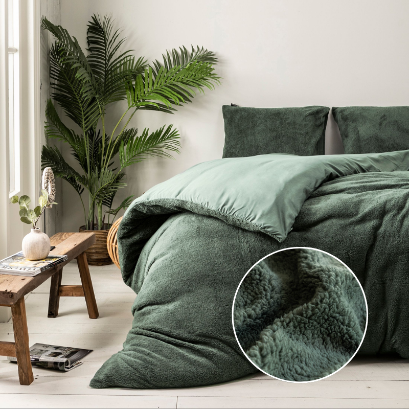 Fresh and Co Dekbedovertrek Summer Teddy Groen Effen 140x200 Cm  - 