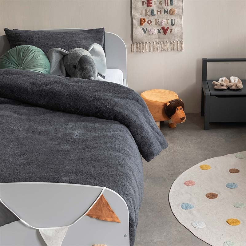 Fresh and Co Dekbedovertrek Teddy Kids Antraciet Effen 140x200 Cm Verwarmend  - 