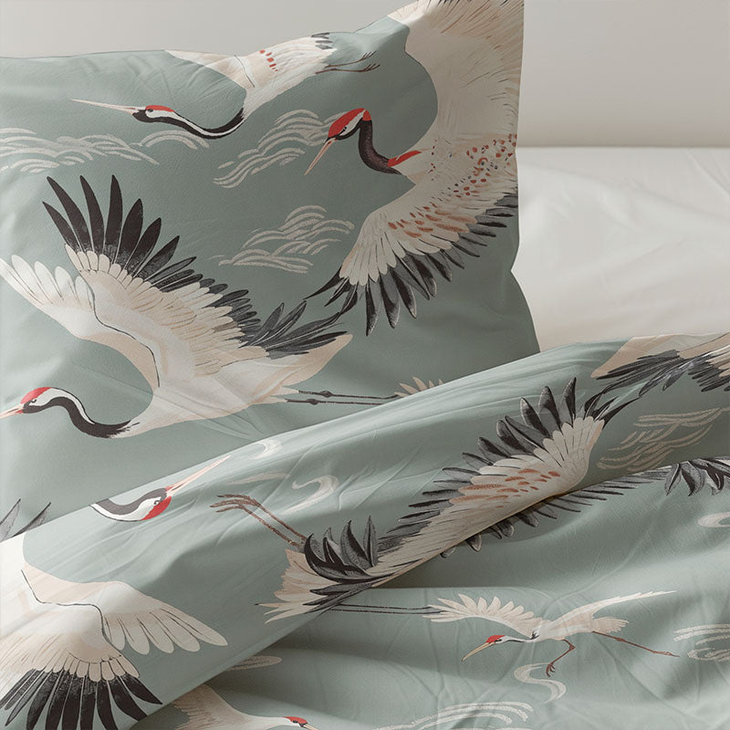 Fresh and Co Kids Dekbedovertrek Katoen Elegant Crane Dieren 140x200 Cm  - 