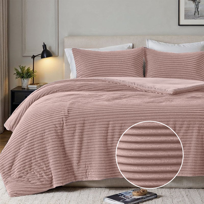 Fresh and Co Dekbedovertrek Teddy Rib Oud Roze Strepen 200x200 Cm Verwarmend  - 