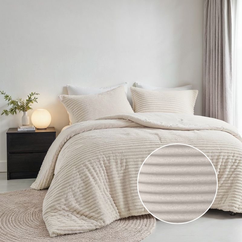 Fresh and Co Dekbedovertrek Teddy Rib Strepen 200x200 Cm Antraciet Verwarmend  - 