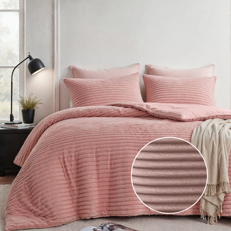 Fresh and Co Dekbedovertrek Teddy Rib Zacht Roze Strepen 140x200 Cm Verwarmend  - 