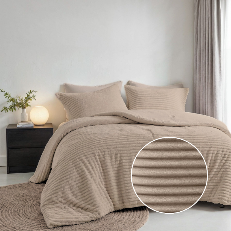 Fresh and Co Dekbedovertrek Teddy Rib Taupe Strepen 140x200 Cm Verwarmend  - 