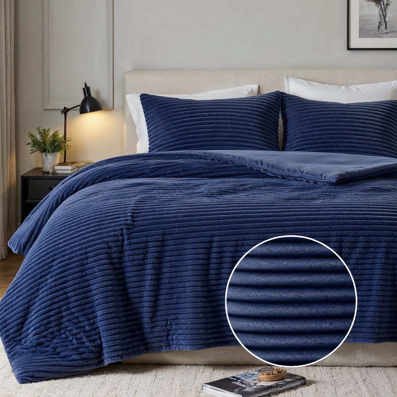 Fresh and Co Dekbedovertrek Teddy Rib Navy Strepen 140x200 Cm Verwarmend  - 