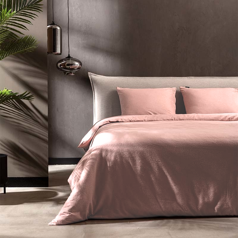 Fresh and Co Dekbedovertrek Katoen Flanel Uni Effen 140x200 Cm Zacht Roze Verwarmend  - 