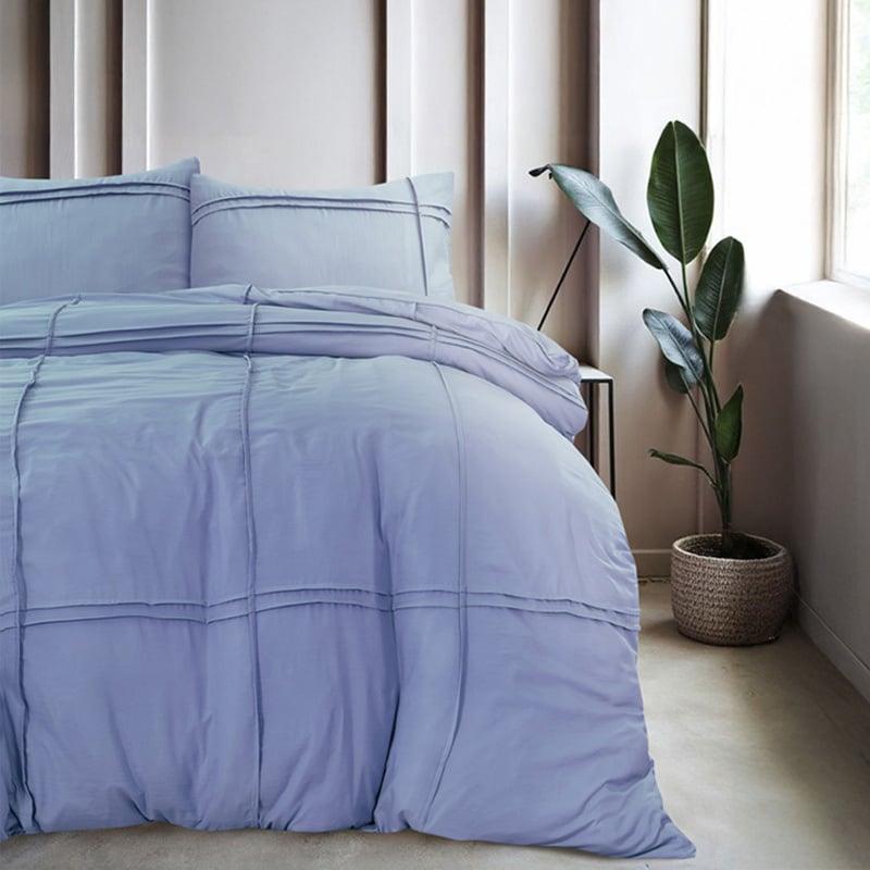 Sleeptime Dekbedovertrek Washed Tufted Blauw Effen 140x200 Cm Anti Allergie  - 