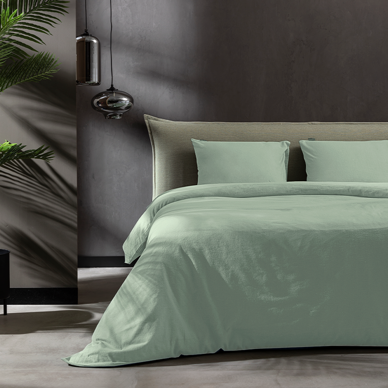 Fresh and Co Dekbedovertrek Katoen Flanel Uni Effen 200x200 Cm Zacht Groen Verwarmend  - 