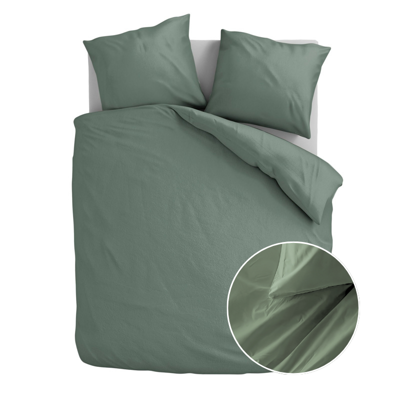 Fresh and Co Dekbedovertrek Katoen Flanel Uni Groen Effen 200x200 Cm  - 